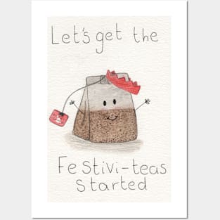 Let's get the festivi-teas started Christmas watercolour Posters and Art